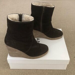A.P.C. Dark Brown Suede and Shearling Wedge Boots